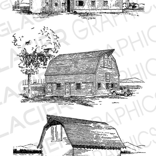 3 Barn Illustrations Vintage Barn Clipart Vector Copyright - Etsy