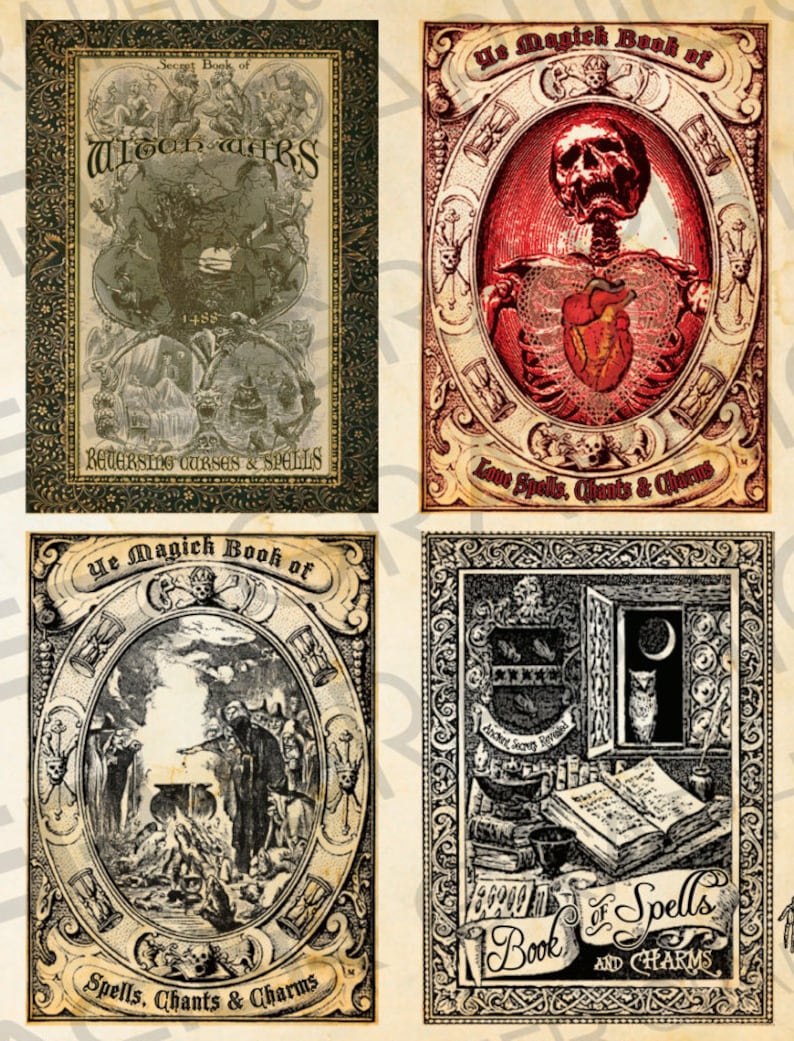 Halloween Witch Spell Book Covers ATC Cards Digital Halloween Etsy