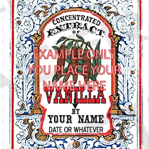 YOU ADD TEXT Homemade Vanilla Extract Labels Vintage Vanilla Extract Tags Digital Download Vanilla Extract Labels Color Vanilla Scent - 062