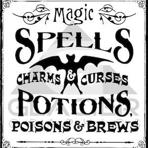 Witchcraft Spell Book Cover SVG Halloween Books Die Cut Halloween Spooky Spellbook Stencil Digital File DXF PNG Title Fonts Cricut