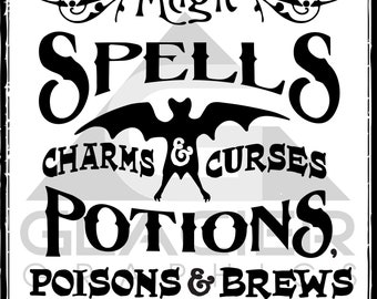 Witchcraft Spell Book Cover SVG Halloween Books Die Cut Halloween Spooky Spellbook Stencil Digital File DXF PNG Title Fonts Cricut