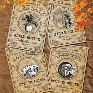Apple Butter Labels, Fall Fruit Gift Tags DIY Apple Cider Illustration Pumpkin Butter Labels Apple Pie Filling Canning Labels Digital