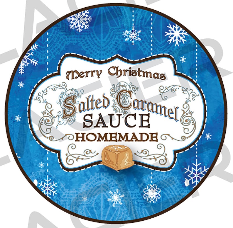 Christmas Homemade Salted Caramel Sauce Label Round Circle | Etsy