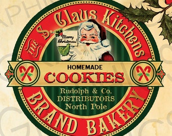 Vintage Christmas Cookies Label Christmas Printable Image Vintage Santa Collage Scrapbook Image Digital Download Cookies Clip Art