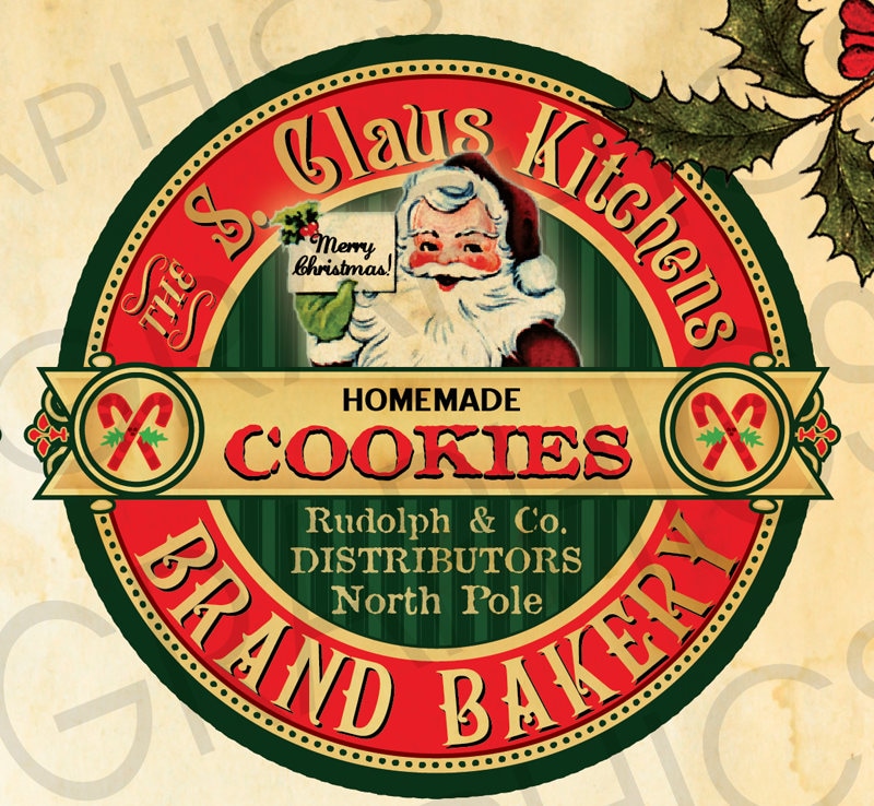Vintage Christmas Cookies Label Christmas Printable Image Etsy