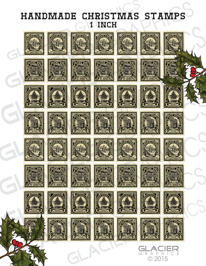 Christmas Stamps for Labels Tags Digital Download Printable DIY Vintage Style Clip Art Images Collage Sheet Vintage Christmas Printable