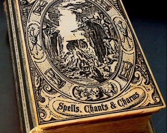 Vintage Witch Spell Book Cover Halloween Witch Digital Download Printable Vintage Image Clip Art Scrapbook Collage Sheet Grimoire Book Cover