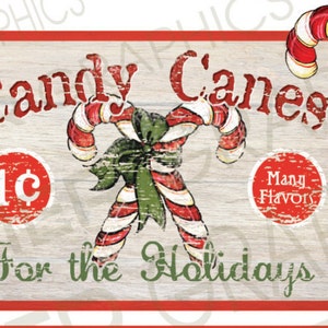 Country Christmas Candy Canes Sign Prim Label Tag Digital Download Country Farmhouse Christmas Printable Scrapbook Graphic Image Sheet