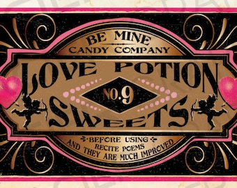 Love Potion No. 9 Vintage Valentine Label Digital Download Collage Sheet Gift Tag Scrapbook Printable Gaslight Valentine Label