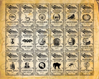 Vintage Witch Potion Labels | Halloween Apothecary Clip Art (Digital Download)