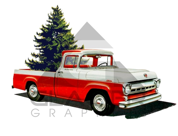 Vintage Ford F150 Truck Christmas Tree Png File Transparent Background For Scrapbooking Decoupage Signs Prints Christmas Truck Clipart