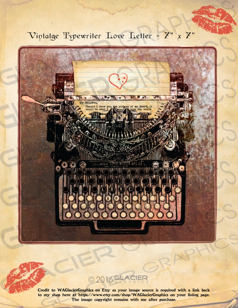 printable vintage typewriter love letter print digital etsy