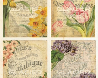 Vintage Seed Catalogue ATC Cards Vintage Seed Catalogue Labels Spring ACEO Digital Scrapbook Digital Collage Backgrounds Spring Flowers