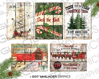 Vintage Christmas Wood Sign Gift Tags Christmas Folk Art Signs White Christmas Sign Prints Nostalgic Christmas Printables