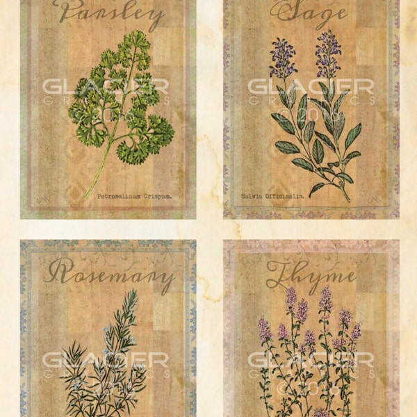 Parsley, Sage, Rosemary and Thyme Rustic ATC Cards Prim Herb Labels Herbs ACEO Digital Scrapbook Digital Collage Country Farmhouse Printable