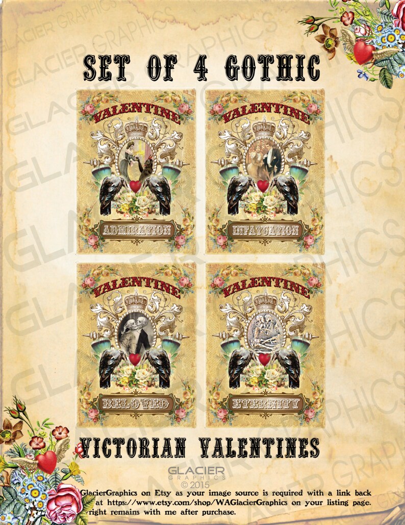Goth Victorian Valentine Cards Printable DIY Gothic Grunge - Etsy Italia