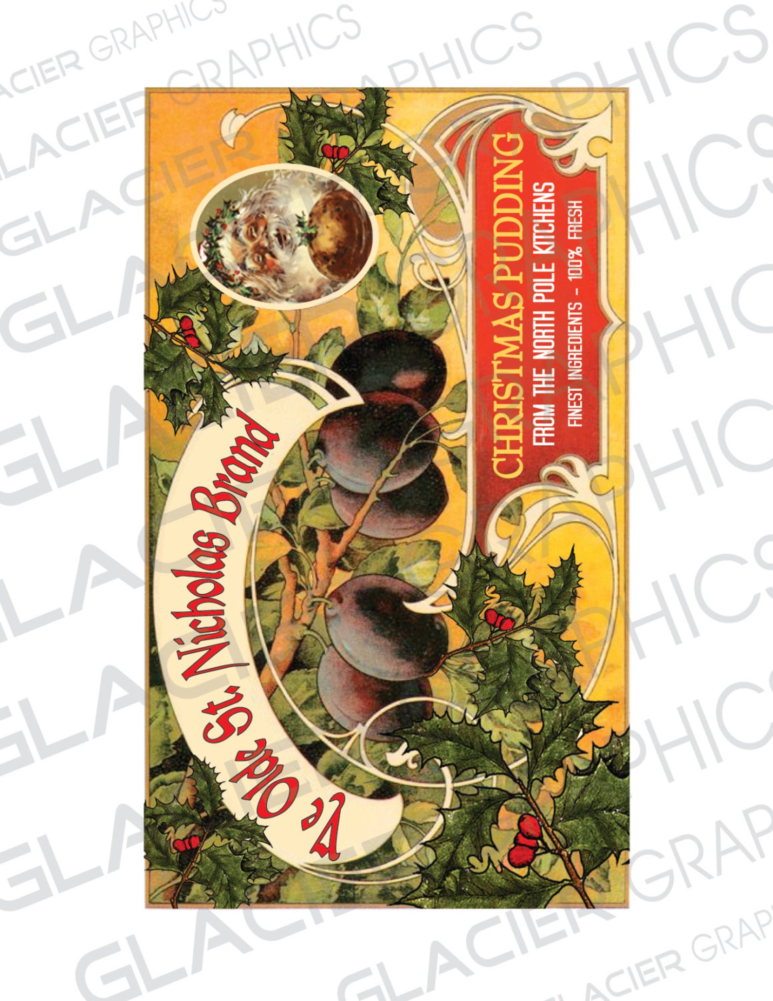Vintage Christmas Pudding Label Plum Pudding Label Digital Etsy
