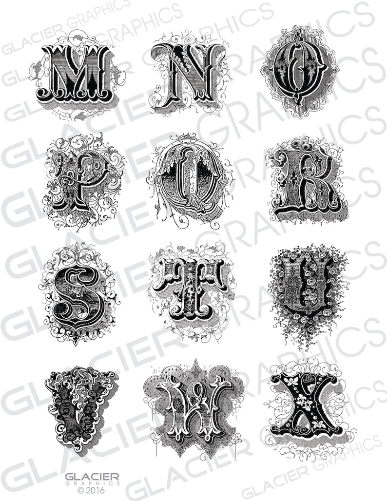 26 vintage victorian alphabet initials hand drawn monogram etsy