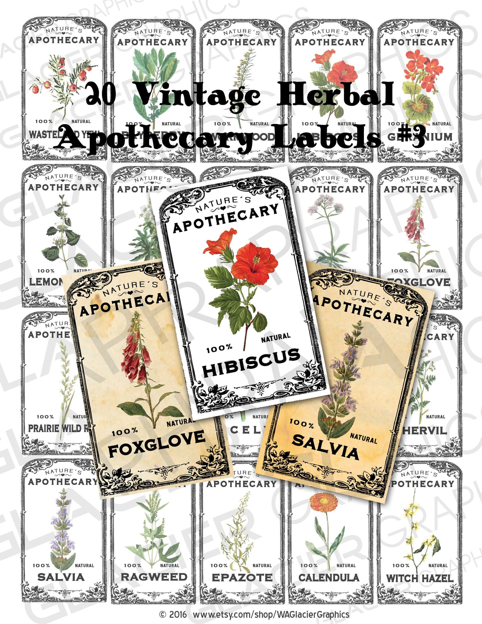 Vintage Herb Apothecary Labels Vintage Herbal Tags Digital Download ...