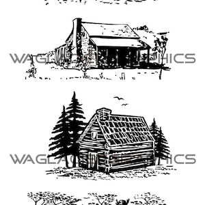 Vintage Cabin Illustrations Clipart Copyright Free Printable