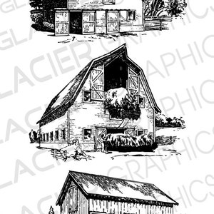 3 Barn Illustrations Vintage Barn Clipart Vector Copyright Free ...