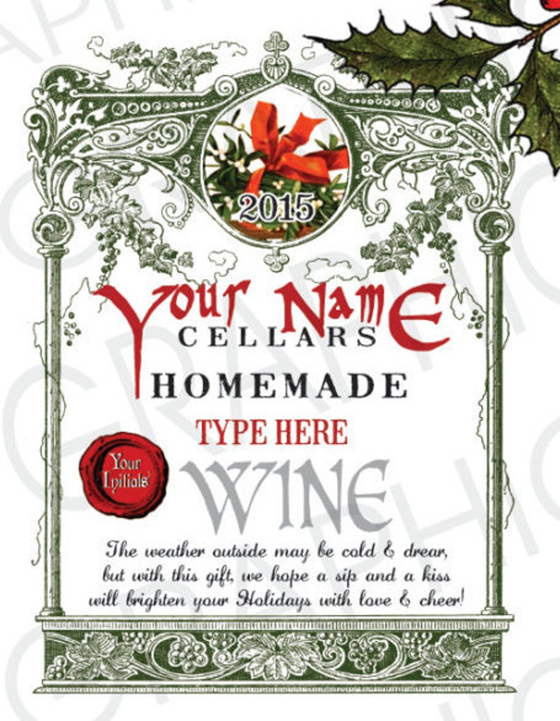 Wine Bottle Labels Custom Homemade Wine Digital Custom Wine Etsy