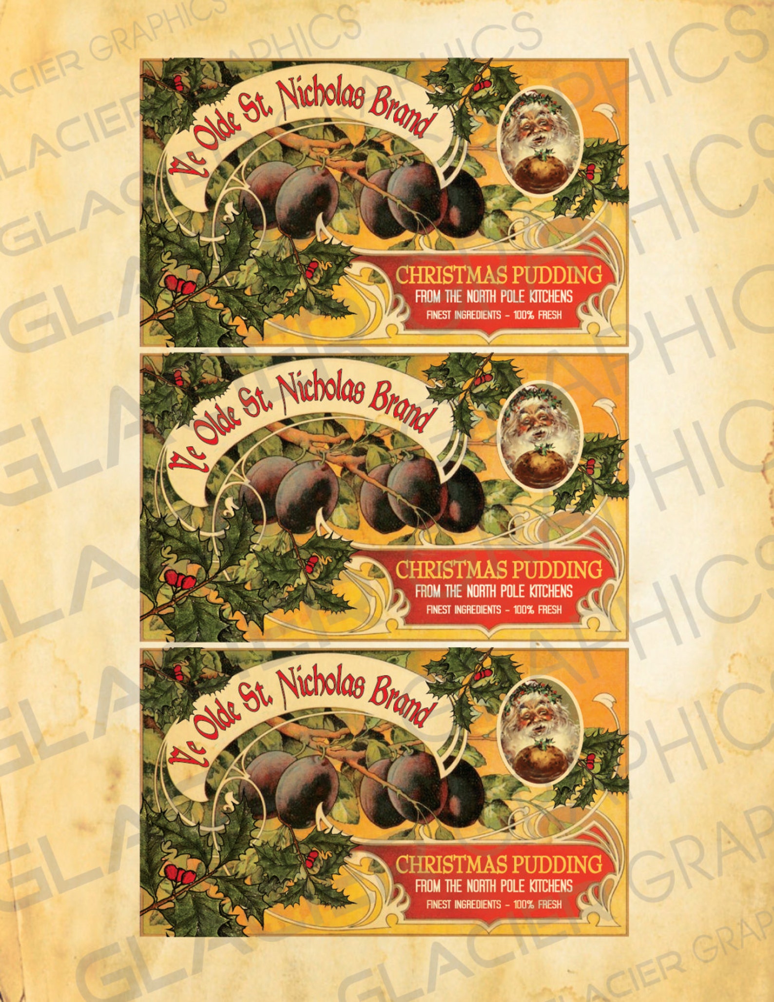 Vintage Christmas Pudding Label Plum Pudding Label Digital Etsy