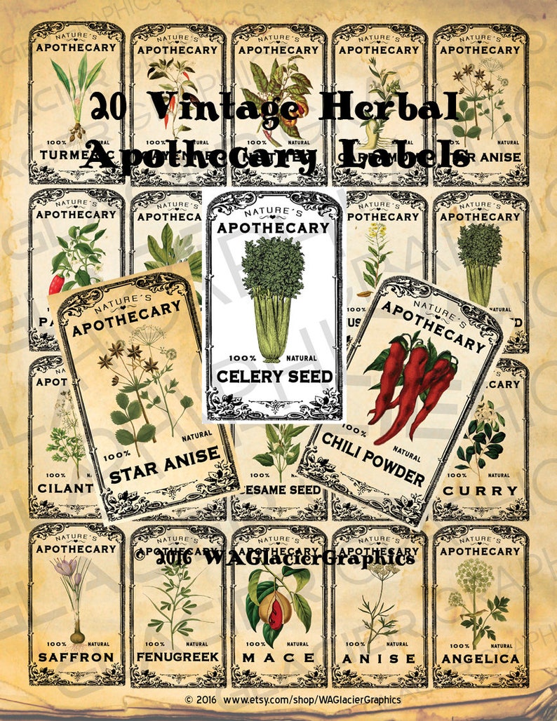 Vintage Herb Apothecary Labels Vintage Herbal Tags Digital Download ...