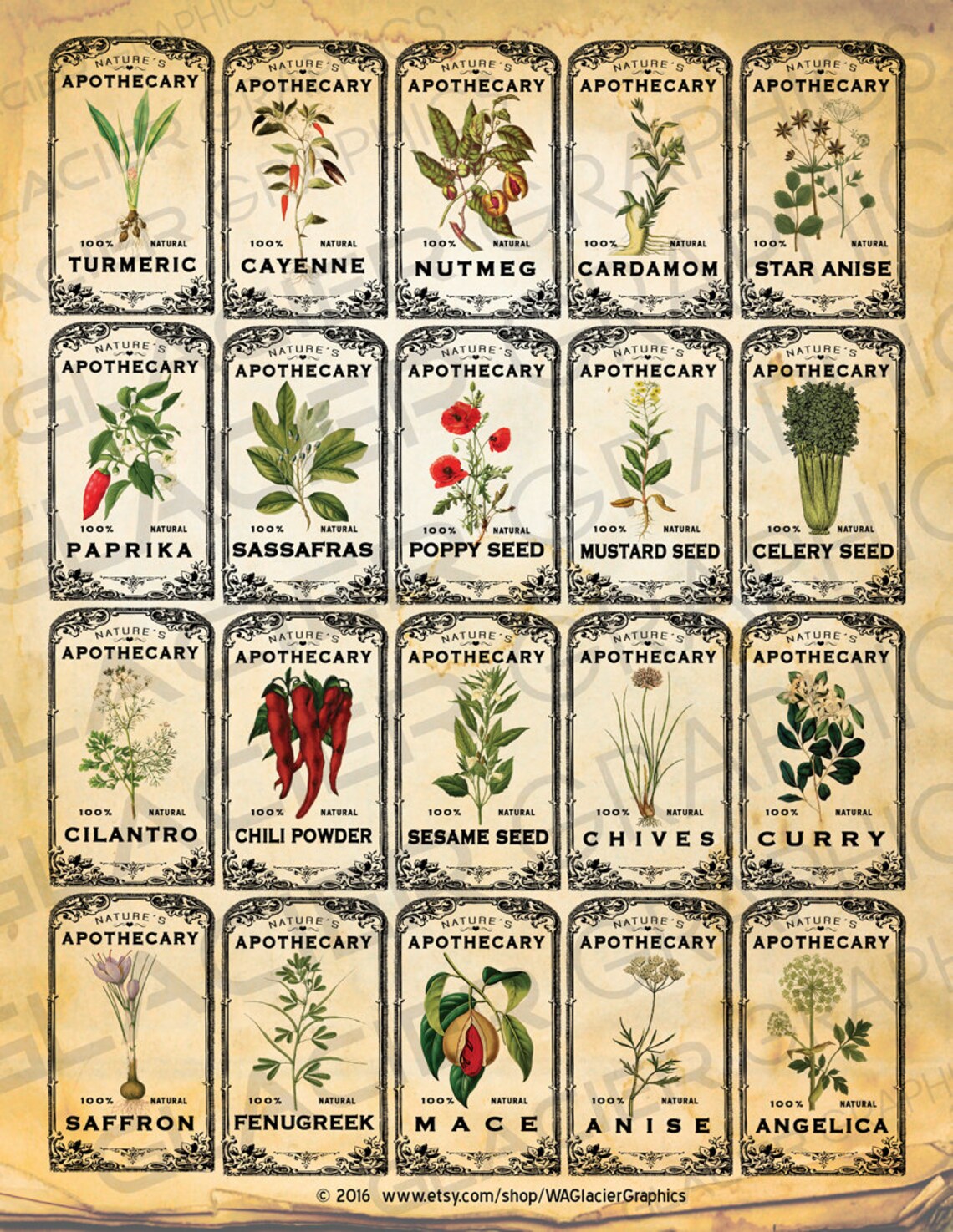 Vintage Herb Apothecary Labels Vintage Herbal Tags Digital Download ...