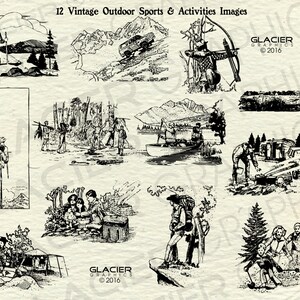 Vintage Outdoor Sports and Activities Illustrations Printable Outdoor ...