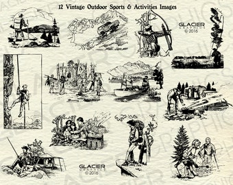 Vintage Outdoor Sports and Activities Illustrations Printable Outdoor Clipart Outdoor Vector Vintage Outdoors Clipart Copyright Free