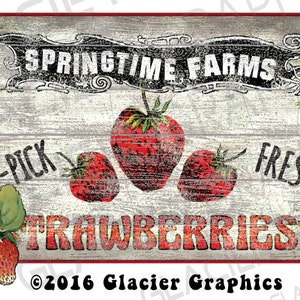 Vintage U-Pick Strawberries Primitive Labels Digital Download Country Farmhouse Printable Scrapbook Graphics Collage Sheet Clip Art  Images