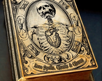 Spell Book Cover Halloween Witch Spell Book Cover Digital Download Printable Vintage Grimoire Image Scrapbook Collage Sheet Skeleton Book