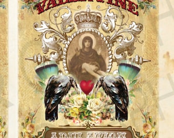 Gothic Victorian Valentine Cards Printable Designs Goth Grunge Antique Cards Skull Cards Raven Love Birds Goth Altered Art Witch Cards