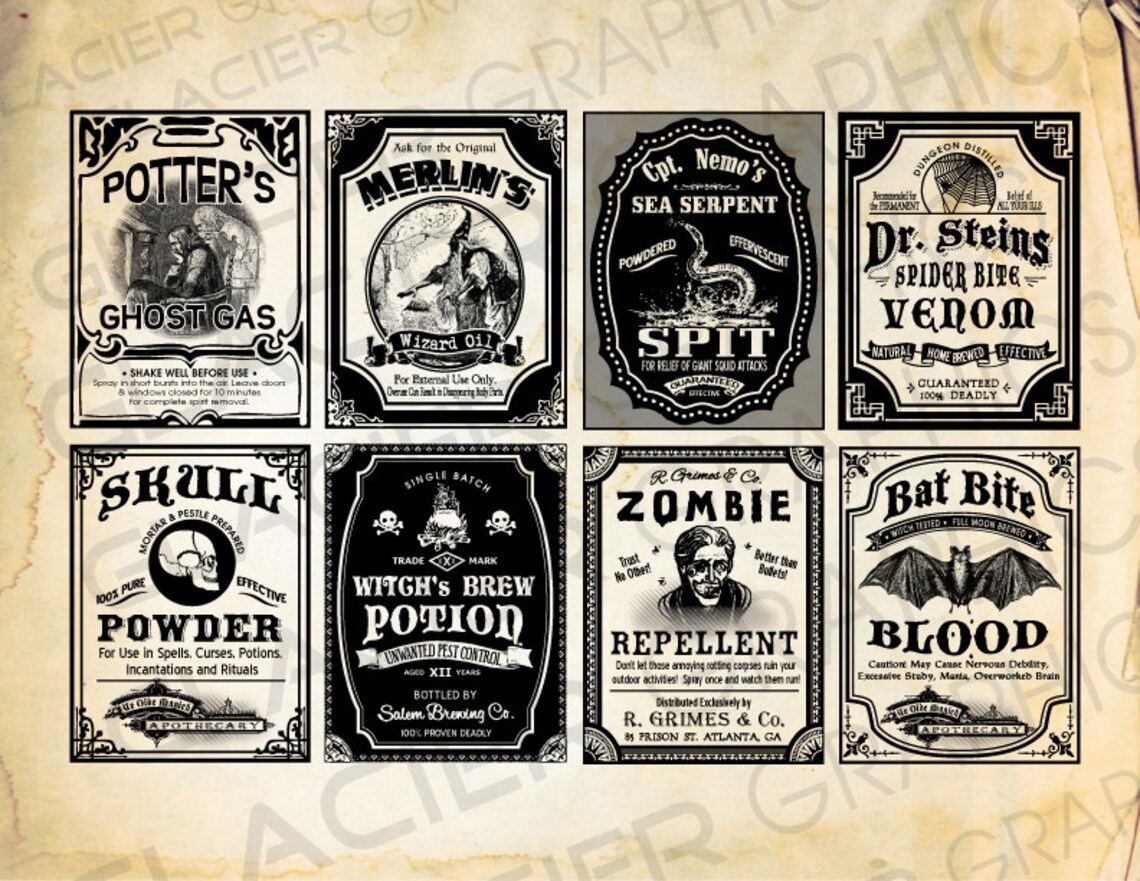 Halloween Witch Labels Poison Apothecary Tags Potion Bottle - Etsy