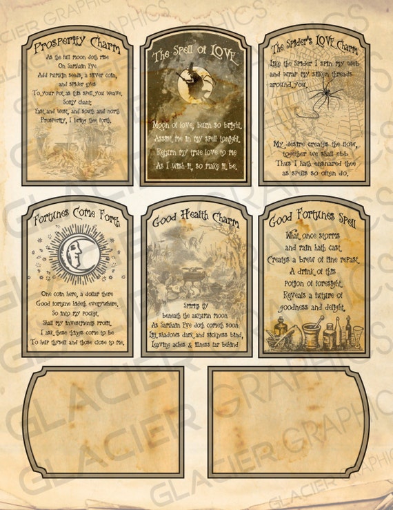Digital Halloween Witch Spell Cards Fortune Teller Halloween Witch Love Spell Card Digital Download Printable Collage Sheet Scrapbook Image