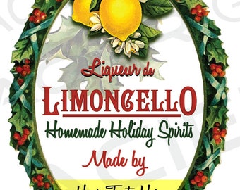 Editable Christmas Limoncello Labels Limoncello Bottle Labels YOU ADD TEXT Limoncello Digital Download Christmas Printable Template - 084