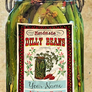 Dilly Beans Label Dilly Beans Canning Label Dilly Beans Tags EDITABLE Digital Download Printable Tag Canning Labels Download DIY Gift Tag