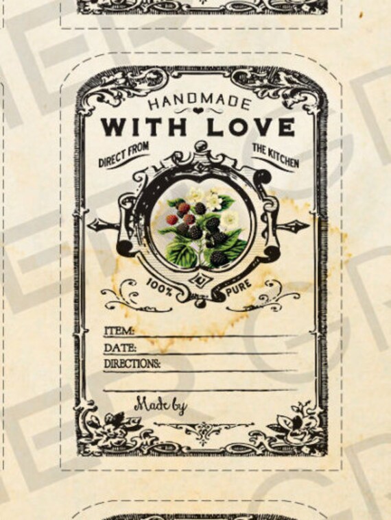 Vintage Blackberries Jam Labels, Printable Canning Gift Tags (Digital Download)
