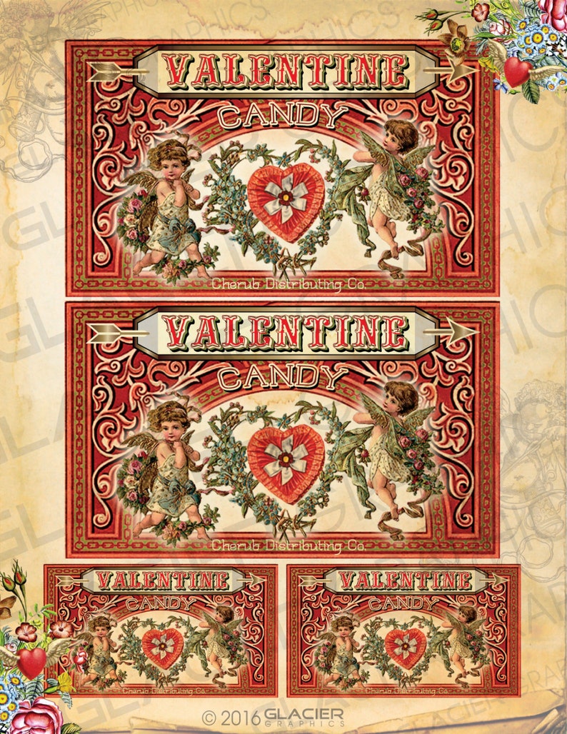 Vintage Valentine Candy Label Digital Download Printable Scrapbook Valentine Tag Valentine Candy Collage Sheet Victorian Valentine Candy Tag image 5