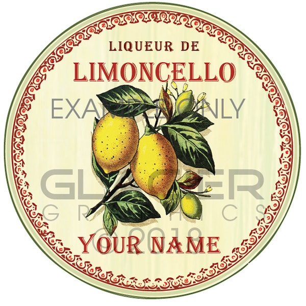 Limoncello Bottle Label Vintage 2 Inch Round Blank Limoncello Tags YOU ADD TEXT Limoncello Digital Canning Labels Rustic Lemons Gift Tag