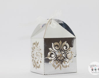Henna Inspired Silver Party Favor Box- Pack of 10