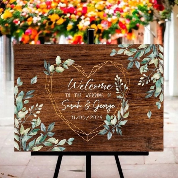 Rustic Wedding Welcome Sign, Heart Shape, Wood Rustic Wood Wedding Sign, Welcome Wedding Signs, Personalised Wedding Sign