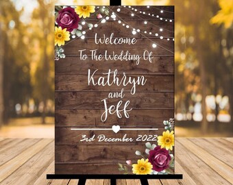 Wedding Welcome Sign, Wood Rustic Wood Wedding Sign, Welcome Wedding Signs, Personalised Wedding Sign