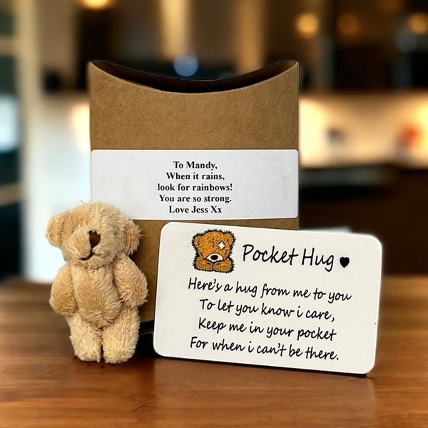 A Little Pocket Bear Hug | Thinking Of You Gift | Mental Health Positivity Gift | Teddy | Tiny Bear | Worry Bear | Pocket Hug