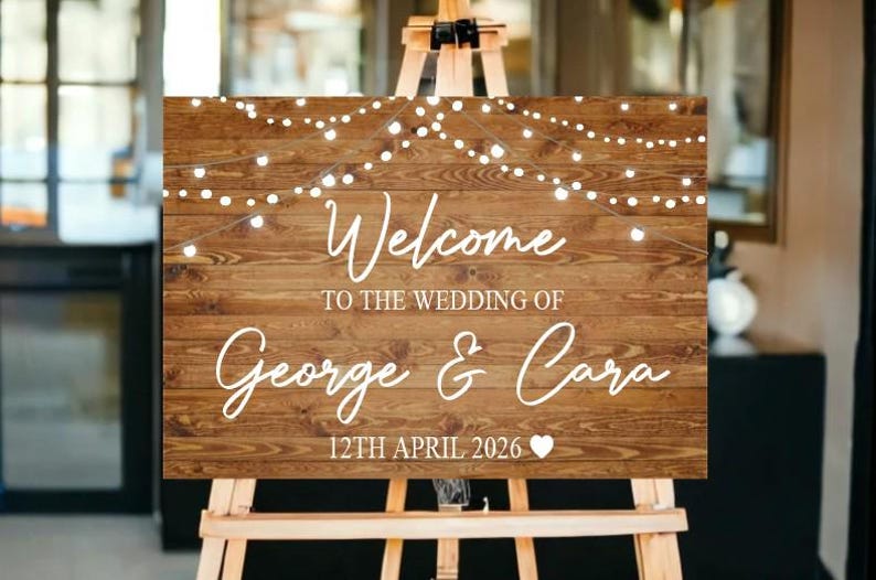 Letrero de bienvenida para bodas / Letrero de boda personalizado / Letrero de bienvenida rústico para bodas imagen 1