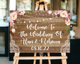 Rustic Wedding Welcome Sign, Wood Rustic Wood Wedding Sign, Welcome Wedding Signs, Personalised Wedding Sign