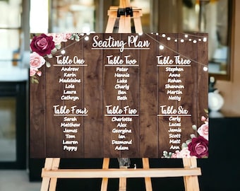 Rustic Wedding Table Plan Sign | Wedding Seating Plan | Burgundy & Pink Flowers