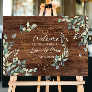 Rustic Wedding Welcome Sign, Heart Shape, Wood Rustic Wood Wedding Sign, Welcome Wedding Signs, Personalised Wedding Sign