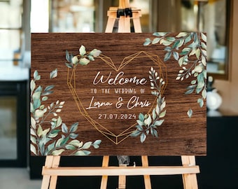 Rustic Wedding Welcome Sign, Heart Shape, Wood Rustic Wood Wedding Sign, Welcome Wedding Signs, Personalised Wedding Sign